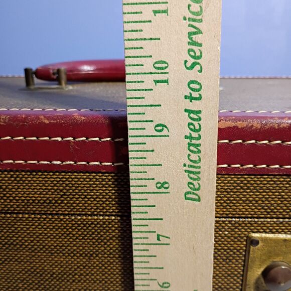 Vintage Skyway Tweed Train Case Cosmetic Luggage Red Lining Old Money Academia - Picture 14 of 14